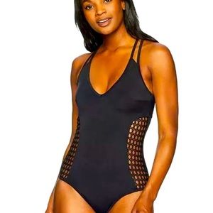 Costal Blue size large black one piece padded bathing suit with mesh sides